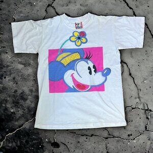 Vintage 90s Disney Designs Minnie Mouse Colorful Graphic Size L Made in USA